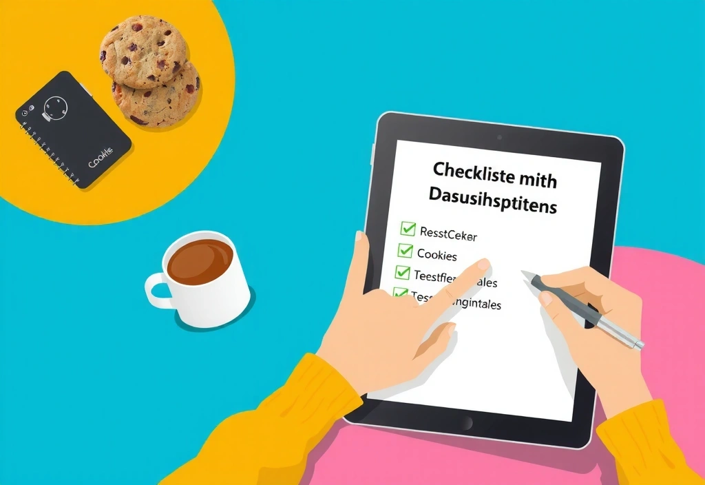Person, die eine Checkliste mit Datenschutzoptionen auf einem Tablet überprüft