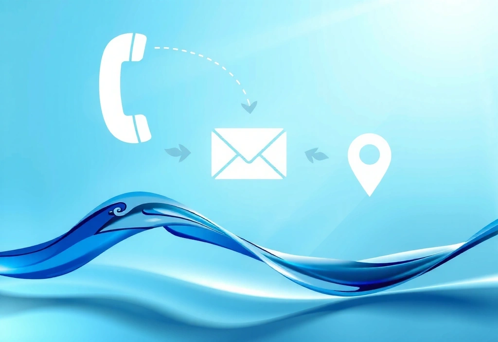 A stylized contact icon (phone, email, map pin) integrated with natural, calming elements, no text.