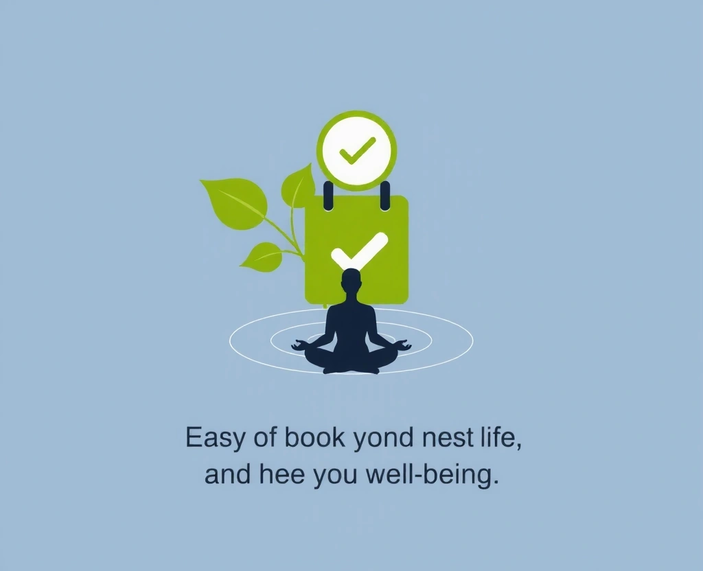 Ein Kalendersymbol mit einem Häkchen, umgeben von subtilen Elementen, die einen gesunden Lebensstil darstellen, was die einfache Buchung eines Termins vermittelt.