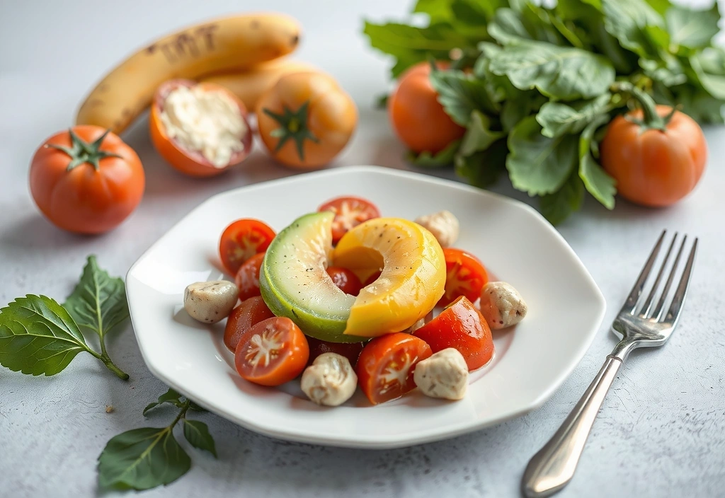 Teller mit bunten, frischen Salatzutaten